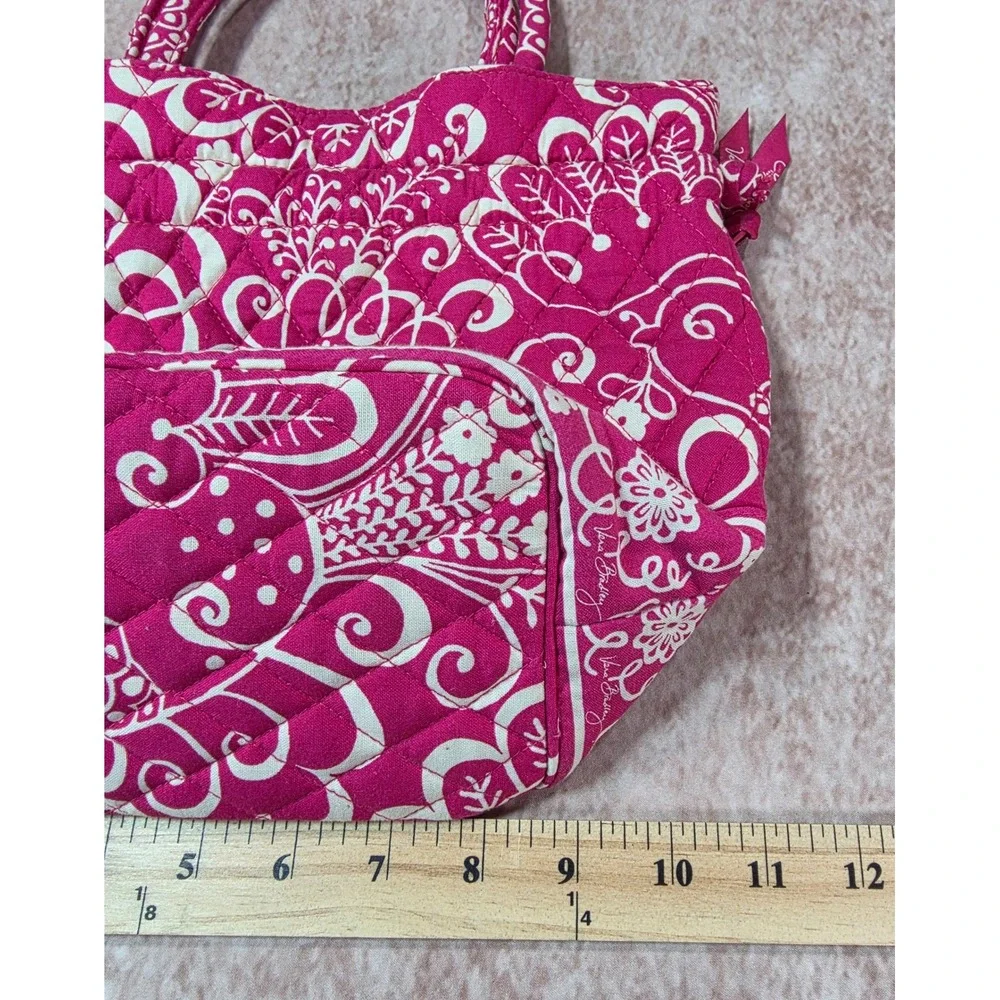 Vera Bradley Twirly Birds Pink Small Tote Handbag Quilted Cotton Floral Zip Top